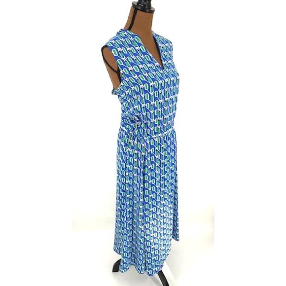 Anne Klein Blue and Green Printed Sleeveless Cinched Waist Maxi Dress – Large - Picture 4 of 6